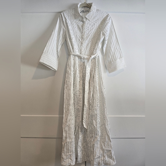 NWT Zara Chic White Striped Dress Size Medium - Picture 6 of 10